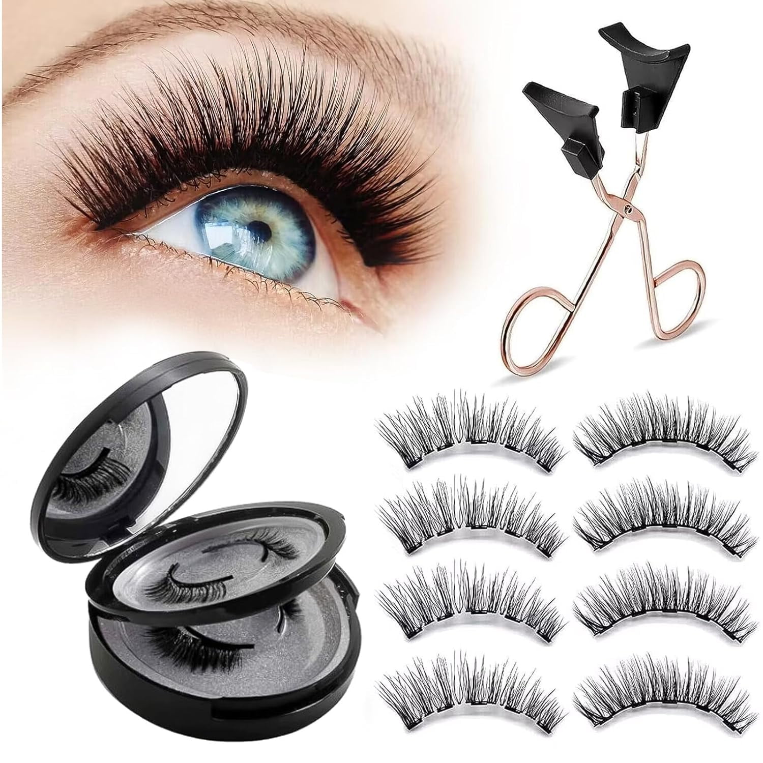 Eyelashes, 3D Natural Look Dual Lashes Kit with Applicator, Eyelashes without Eyeliner, Reusable \u0026 Waterproof False Eyelashes, No Glue, Easy to Wear