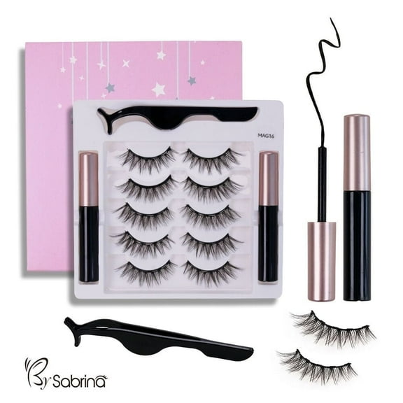 Magnetic Eyelashes with Eyeliner Kit Reusable Wispy Lashes Natural Look Magnetic Lashes Kit C Curl No Glue Needed 5 Pairs False Lashes with Magnetic Eyeliner & Tweezers