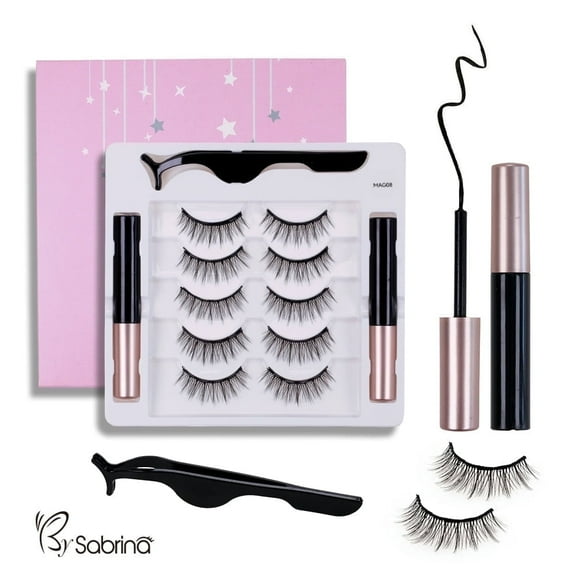 Magnetic Eyelashes with Eyeliner Kit Reusable Wispy Lashes Natural Look Magnetic Lashes Kit C Curl No Glue Needed 5 Pairs False Lashes with Magnetic Eyeliner & Tweezers