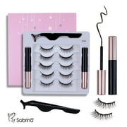 Magnetic Eyelashes with Eyeliner Kit Reusable Wispy Lashes Natural Look Magnetic Lashes Kit C Curl No Glue Needed 5 Pairs False Lashes with Magnetic Eyeliner & Tweezers