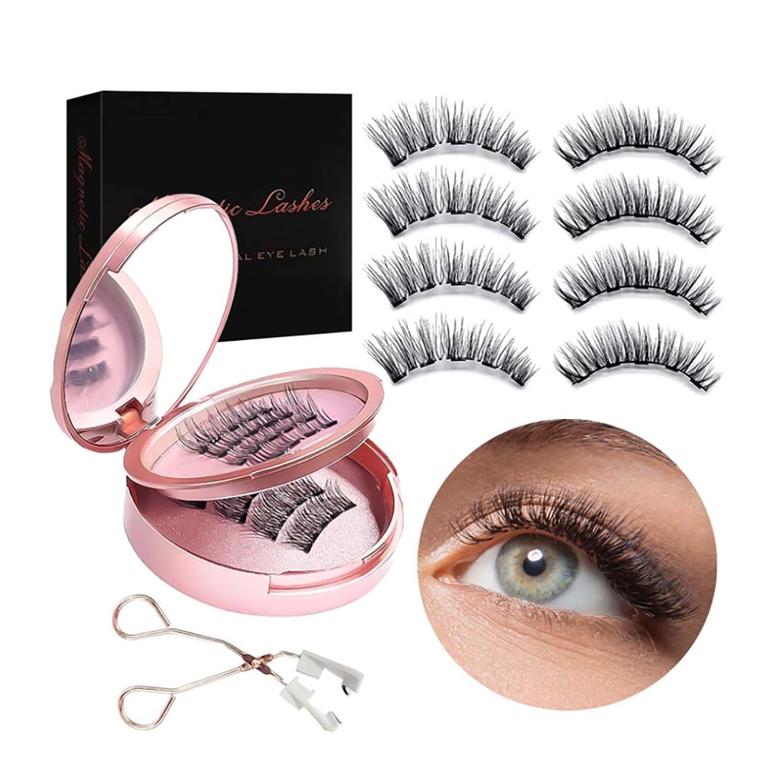Magnetic Eyelashes, Reusable False Eyelashes, Magnetic Eyelashes with Applicator, Magnetic Eyelashes Natural Look, 4 Pairs, Perfect Gift for Women