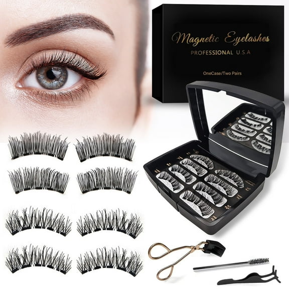 Magnetic Eyelashes with Applicator, Natural Looking Magnetic Lashes Reusable Fake Eyelashes No Glue Needed Easy to Wear and Remove