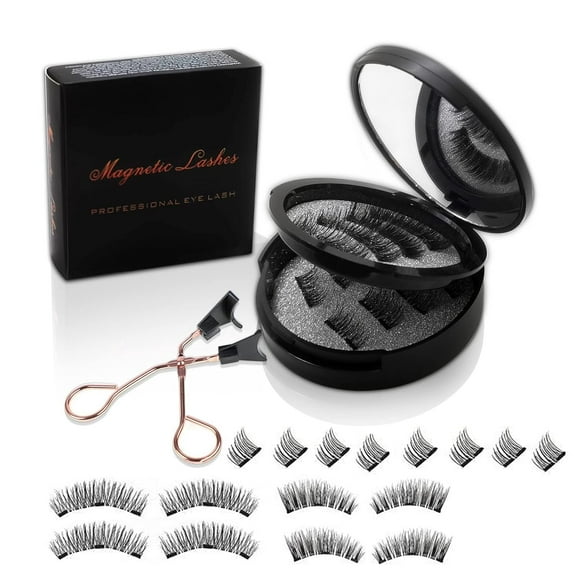 Magnetic Eyelashes without Eyeliner - Reusable Dual Magnetic lashes with 16 Pair, Looking Natural No Glue 3D False Eyelashes Kit with Applicator, Reusable & Waterproof False Eyelashes