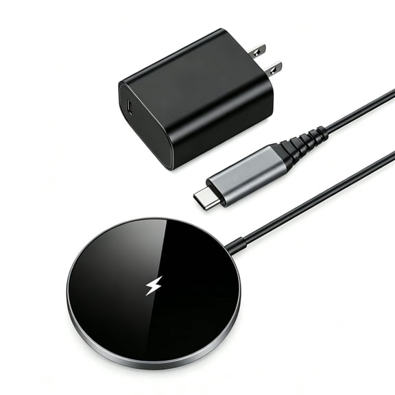 Magnetic Fast Wireless Charger Pad - with 20W PD Adapter, Compatible with MagSafe iPhone 17/16/15/14/13/12 Series & AirPods 3/2/Pro 2, Non - Slip Base, for Desk and Office Use (Black)