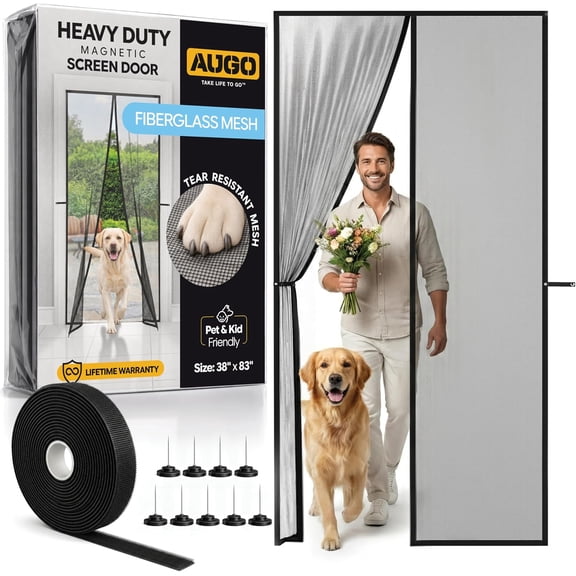 Magnetic Fiberglass Screen Door - Self Sealing, Heavy Duty, Hands Free Mesh Partition Keeps Bugs Out - Door Screen Magnetic Closure - Patent Pending Keep Open Feature - 38 Inch x 83 Inch