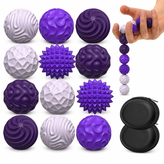 Magnetic Fidget Balls 12PCS (2 Sets), Quiet Silicone Sensory Desk Fidgets,, Includes Carry Case, Purple