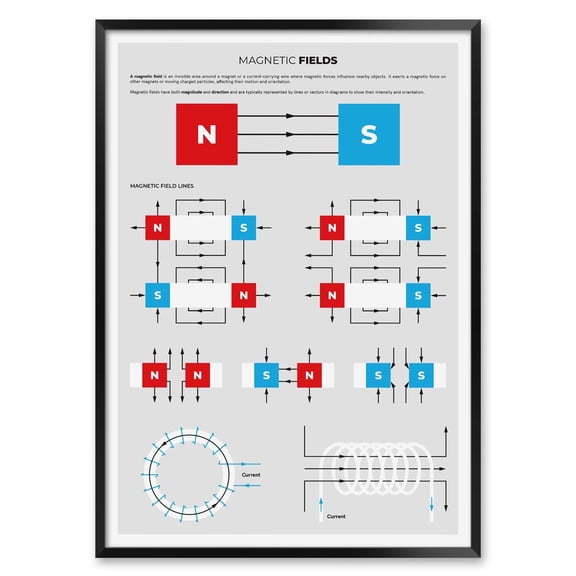 Magnetic Fields Physics Wall Art Print, Unframed Paper Poster 8x10in