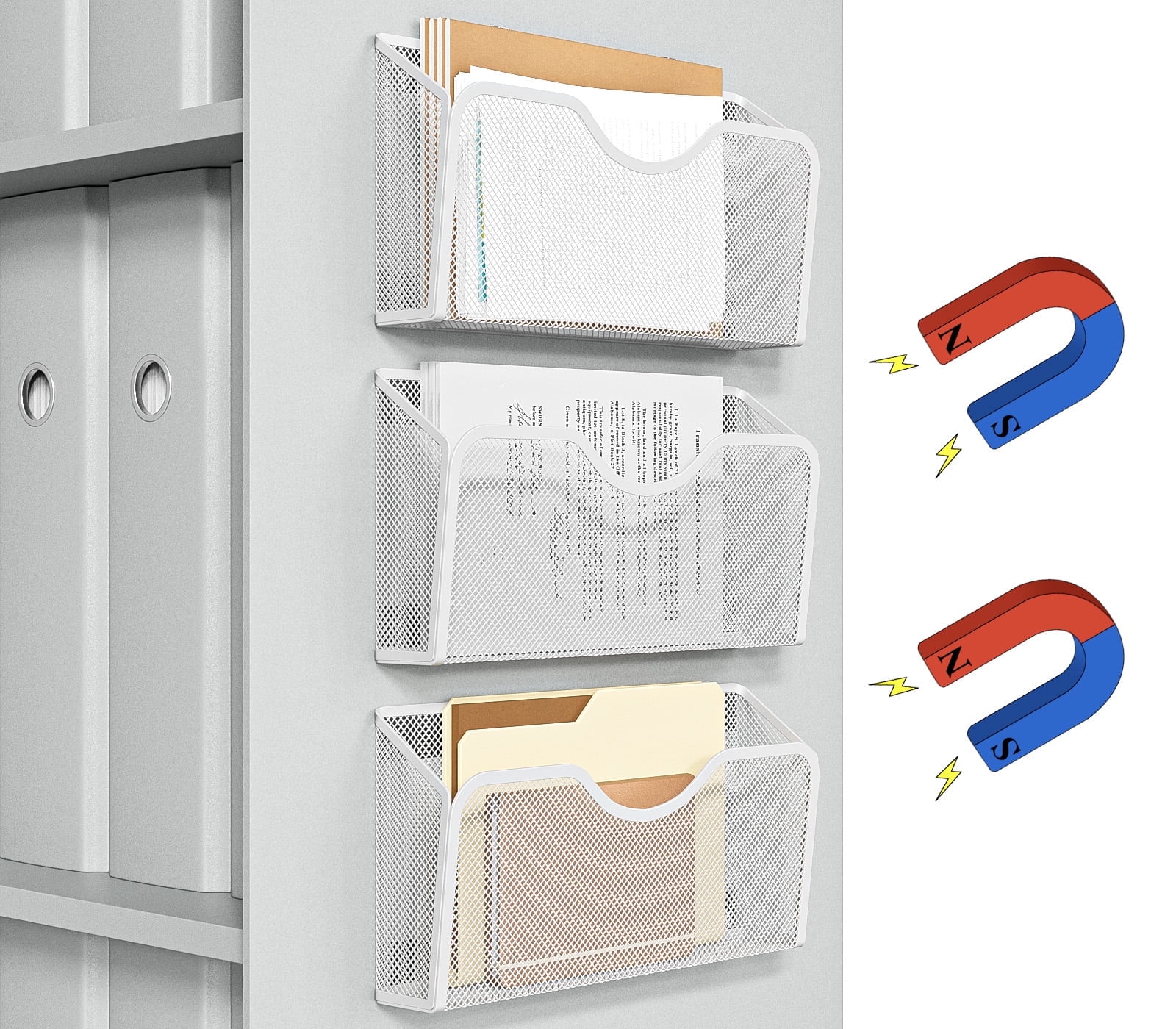 Magnetic File Holder 3PCS File Paper Mail Organizer No Drilling Magazine Paper Document Holder/Magnetic Hanging File Organizer