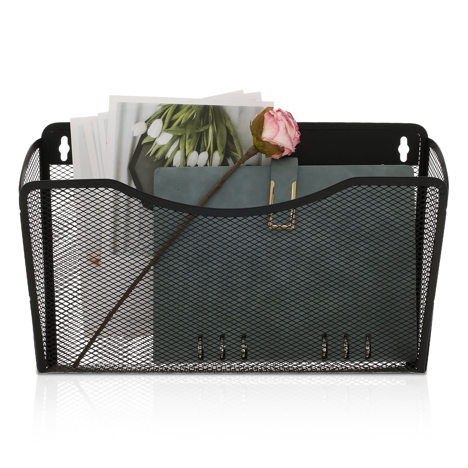 Magnetic File Holder Carbon Steel Magnetic File Organizer No Drilling Magnetic File Folder Holder Large Capacity Paper Holder Multifunctional Mail Organizer for Refrigerator Black