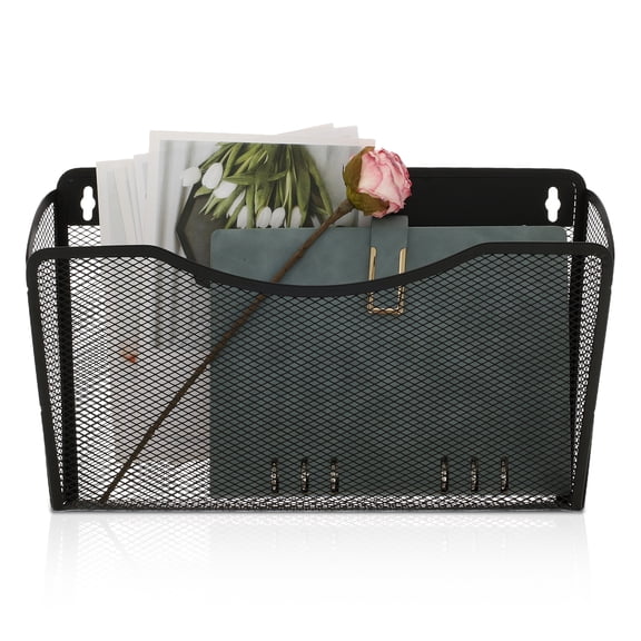 Magnetic File Holder Carbon Steel Magnetic File Organizer No Drilling Magnetic File Folder Holder Large Capacity Paper Holder Multifunctional Mail Organizer for Refrigerator Black