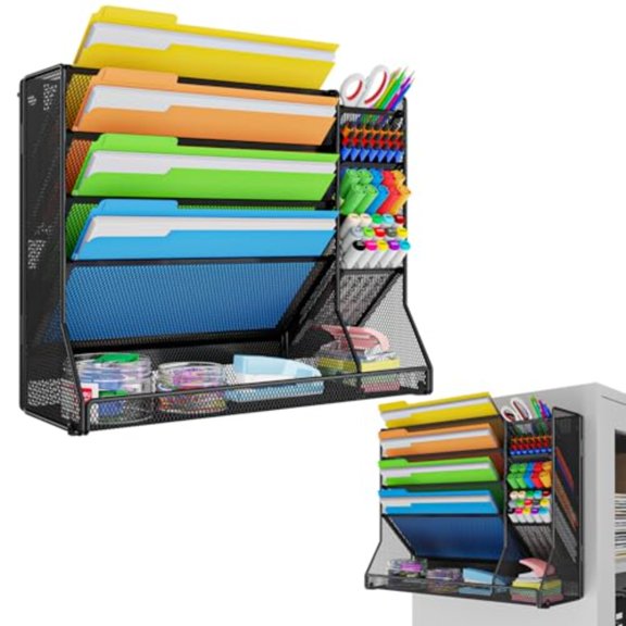 Magnetic File Organizer 5-Tier No Drilling Installation Office Magnetic Paper Holder with R-shaped Tray Wall Hanging File Organizer Mail Organizer for Refrigerator Whiteboard File Cabinet