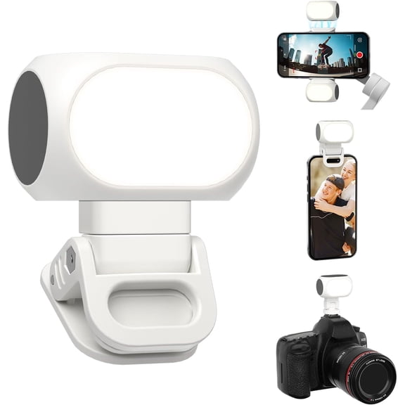 Magnetic Fill Light with Phone Clip & Cold Shoe Mount - USB-C Rechargeable, 3 Light Modes, 10 Brightness Levels, Mini Magnetic Video Light for Phone, Camera, Gimbal & Metal Surfaces