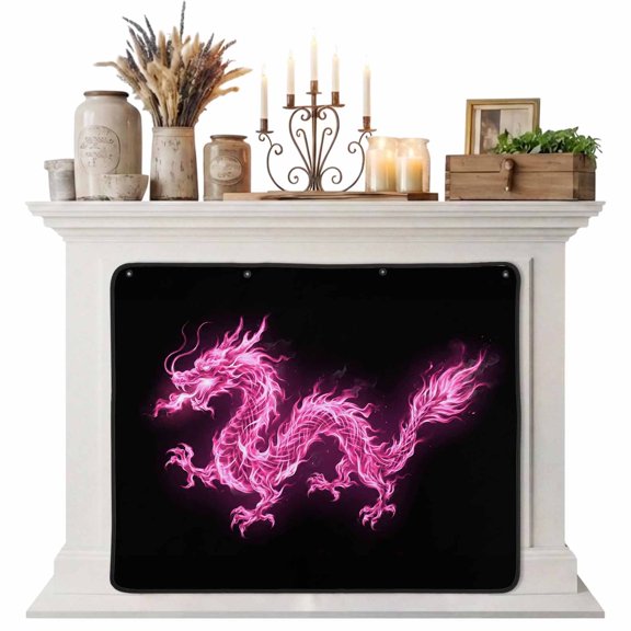 Magnetic Fireplace Cover Flames Dragon Fireplace Screen Pink Modern Art Insulation Fireplace Blocker Blanket Save Energy Fireplace Draft Stopper Covers for Living Room 45x34