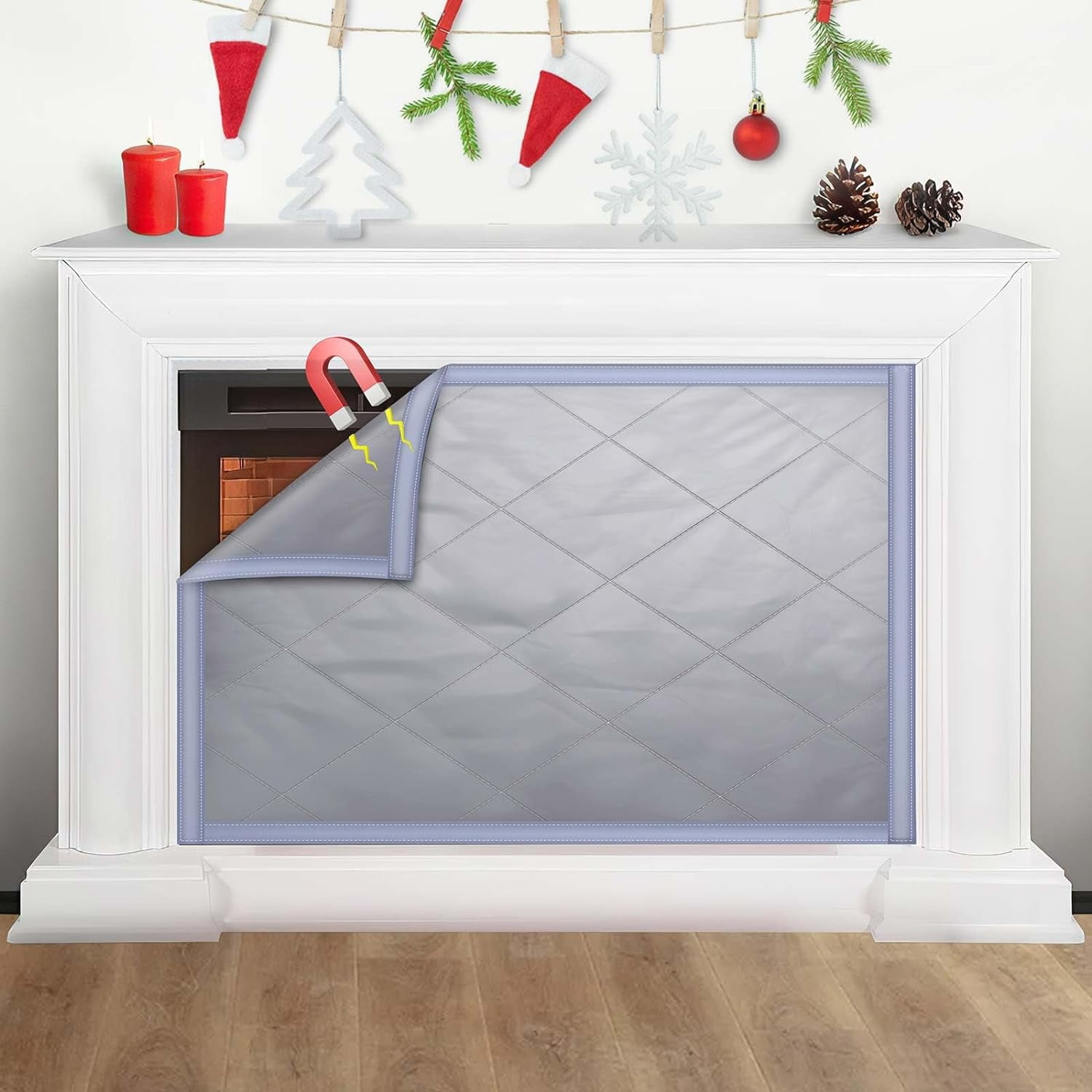 Fireplace Draft Cover Indoor Fireplace Draft Stopper (Grey