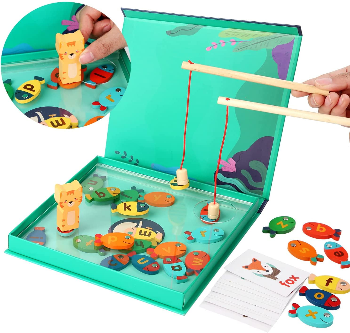 Vanmor 29pcs Kids Fishing Game, Magnetic Fishing Game for Toddlers 3-5 Memory Matching Travel Game Board Games for Kids Best Gifts & Toys