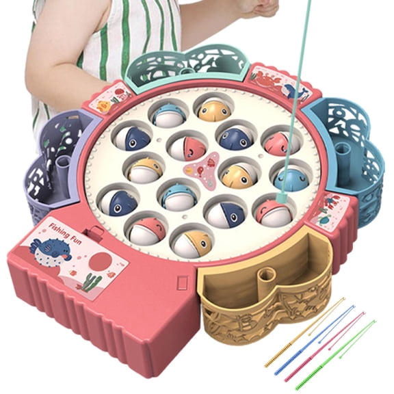 Magnetic Fishing Game for Toddlers, Electric Rotating Fish Pond Toy with Music and Lights, Educational Learning Board Game for Boys and Girls Ages 3+