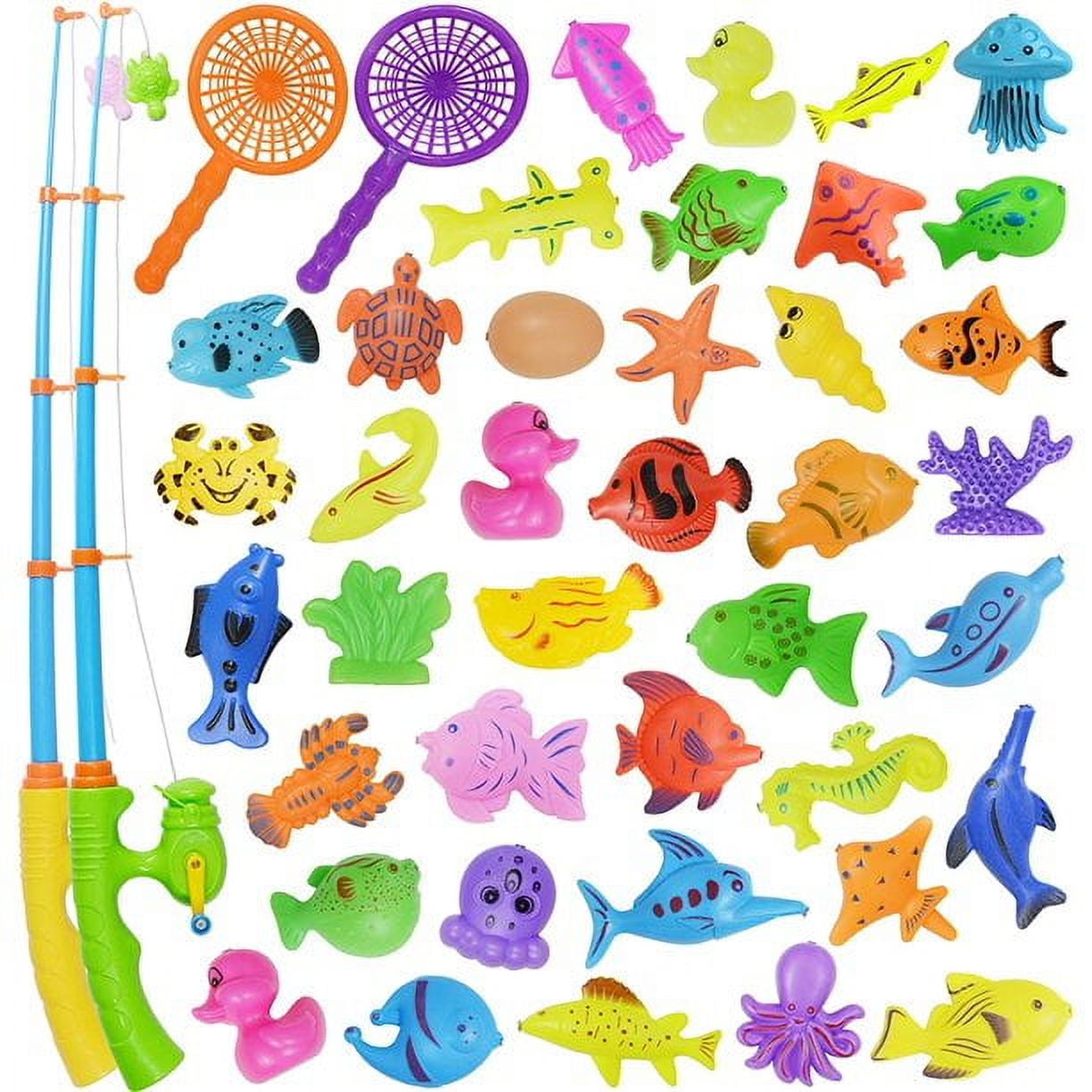 Magnetic Fishing Pool Toys Game for Kids - Water Table Bathtub Kiddie Party  Toy with Pole Rod Net Plastic Floating Fish Toddler Color Ocean Sea Animals  Age 3 4 5 6 Year Old 