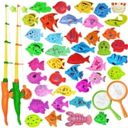 TEAMD Magnetic Fishing Pool Toys Game for Kids - Water Table Bathtub Toy with Pole Rod Net Plastic Floating Fish for 3 4 5 6 Year Old
