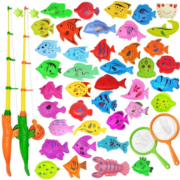 TEAMD Magnetic Fishing Pool Toys Game for Kids - Water Table Bathtub Toy with Pole Rod Net Plastic Floating Fish for 3 4 5 6 Year Old