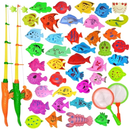 TEAMD Magnetic Fishing Pool Toys Game for Kids - Water Table Bathtub Toy with Pole Rod Net Plastic Floating Fish for 3 4 5 6 Year Old