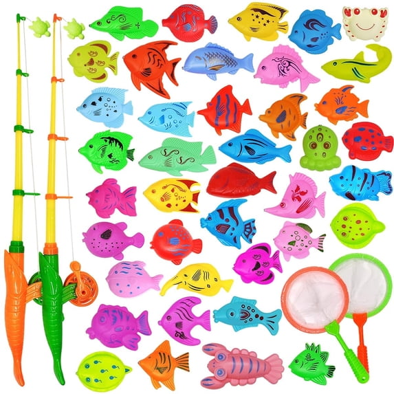 TEAMD Magnetic Fishing Pool Toys Game for Kids - Water Table Bathtub Toy with Pole Rod Net Plastic Floating Fish for 3 4 5 6 Year Old