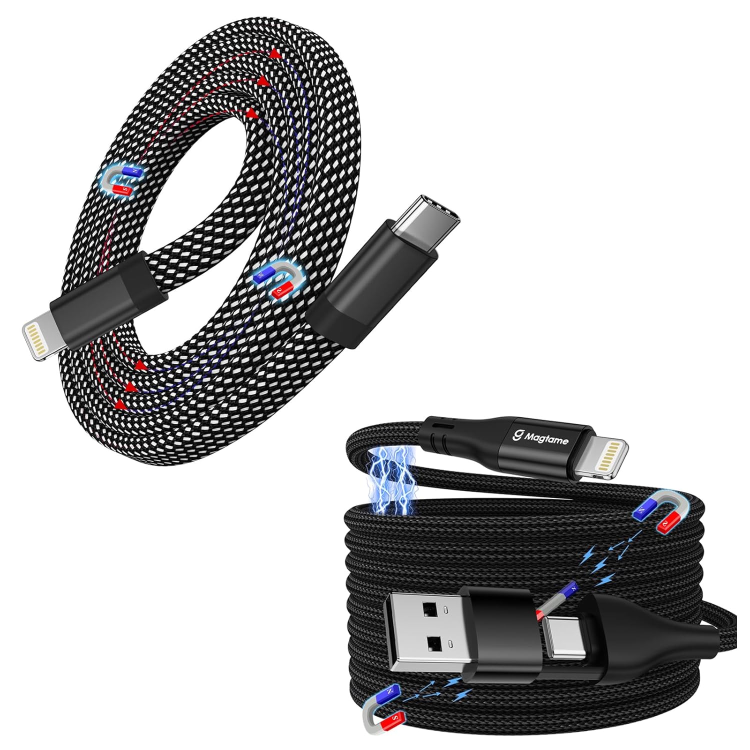 Flat USB C to Lightning Cable with USB A/C to Lightning Cable