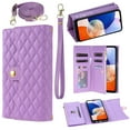 thumbnail image 1 of Magnetic Flip Case for Samsung A24 4G,Crossbody Strap RFID Blocking Leather Purse Case with Card Holder, Zipper Bills Slot Handbag Wrist Lanyard Cover for Samsung Galaxy A24 4G, Purple, 1 of 9