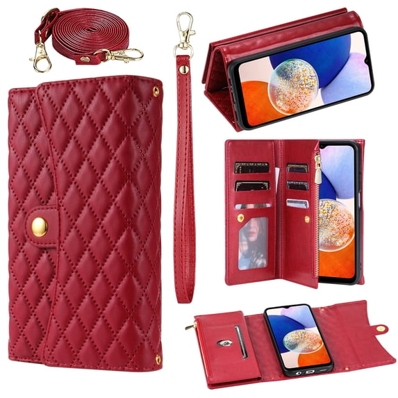 Magnetic Flip Case for Samsung S20 Plus,Crossbody Strap RFID Blocking Leather Purse Case with Card Holder, Zipper Bills Slot Handbag Wrist Lanyard Cover for Samsung Galaxy S20 Plus, Red