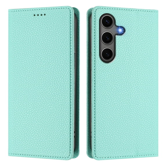 Magnetic Flip Wallet Case for Samsung Galaxy S25 Plus,Compatible Card Holder with RFID Protection Built-in Stand TPU + PU Leather Phone Cover, Mint green