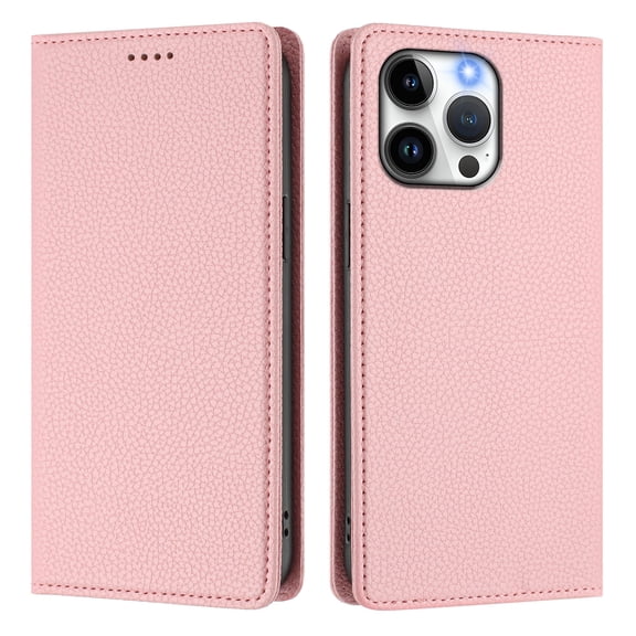 Magnetic Flip Wallet Case for iPhone 14 pro max,Compatible Card Holder with RFID Protection Built-in Stand TPU + PU Leather Phone Cover, Pink
