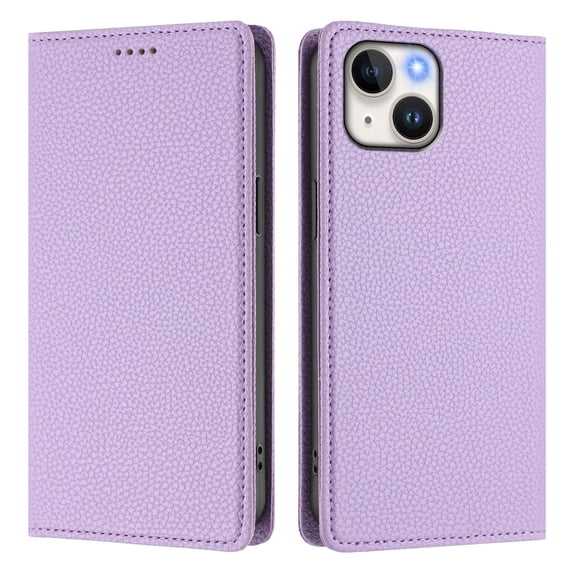 Magnetic Flip Wallet Case for iPhone 15,Compatible Card Holder with RFID Protection Built-in Stand TPU + PU Leather Phone Cover, Light purple