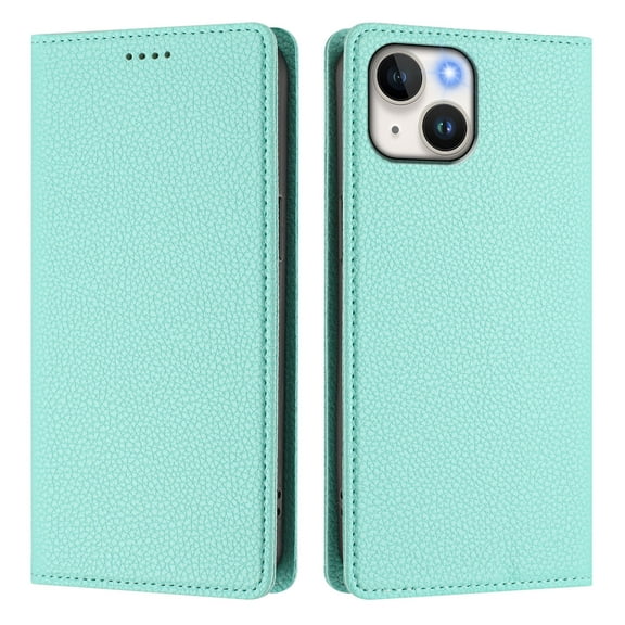 Magnetic Flip Wallet Case for iPhone 15,Compatible Card Holder with RFID Protection Built-in Stand TPU + PU Leather Phone Cover, Mint green