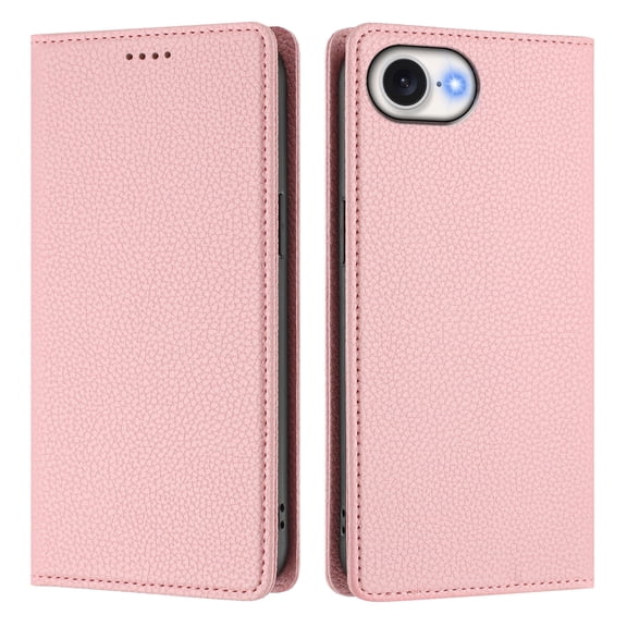 Magnetic Flip Wallet Case for iPhone SE4,Compatible Card Holder with RFID Protection Built-in Stand TPU + PU Leather Phone Cover, Pink