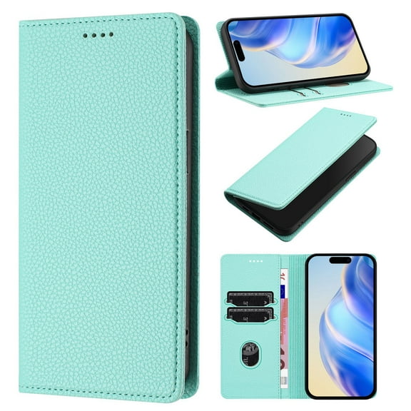 Magnetic Flip Wallet Case for iPhone 12 Pro Max,Compatible Card Holder with RFID Protection Built-in Stand TPU + PU Leather Phone Cover, Mint green