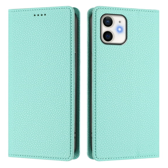 Magnetic Flip Wallet Case for iPhone 12 Mini,Compatible Card Holder with RFID Protection Built-in Stand TPU + PU Leather Phone Cover, Mint green