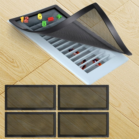 Magnetic Floor Register Vent Covers, 5.5 x 12 Inch Air Vent Filter Mesh, Sticky Magnet PVC Vent Screen Net for Wall Ceiling Floor Catches Toys Snacks Pet Hair and Pet Food 4 Pack