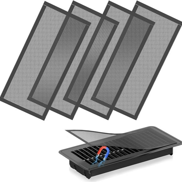 Magnetic Floor Vent Cover with PVC Mesh - 4 Pack Durable Ventilation Screen for Home, Kitchen, Bathroom - Debris Catcher & Pest Barrier - Easy Install Strong Hold