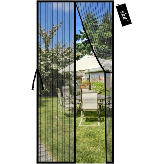 Magnetic Fly Screen Door with Stay Open Buckles - Door Curtains Heavy Duty Self-Sealing Mesh,Powerful Magnets (Fit for Door Size:36x82 Inch,Screen Itself Size:38x83 Inch, Black)