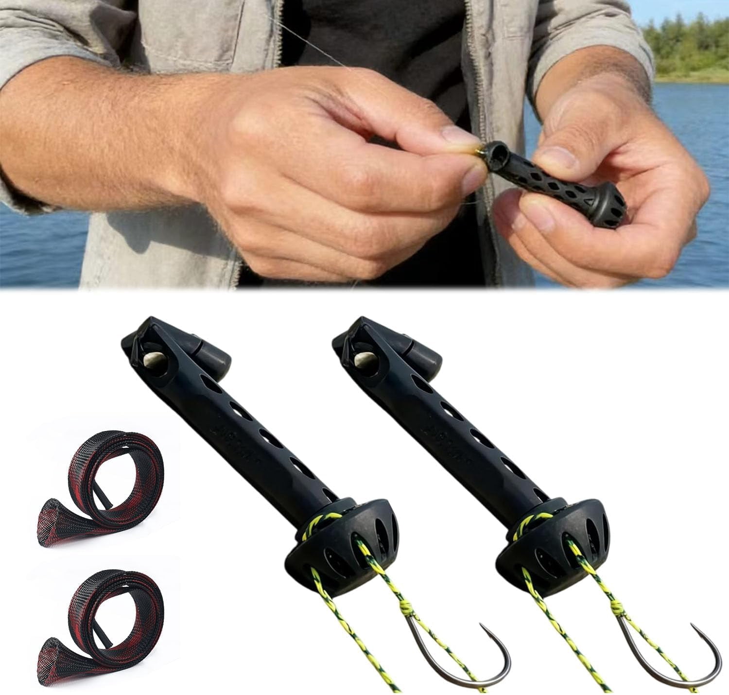easy fishing hook threader TYEPRO Knot Tying Tool/Jig Head and Eyelet Grip/Line Threader/Clipper for Shaky Hands and Poor Eyesight. Tackle Box Accessory There is an Attachment Loop to clip to your lanyard or retractor Automatic Fishing Knot Tying Tool,