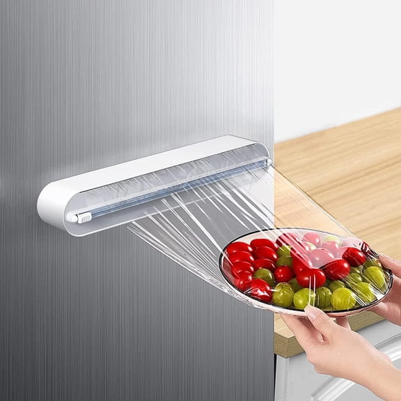 Magnetic Foil & Plastic Wrap Dispenser - Wall Mounted Organizer for Aluminum Foil, Cling Wrap, Wax Paper, No Drill Cut & Hold Kitchen Storage (Gray) P