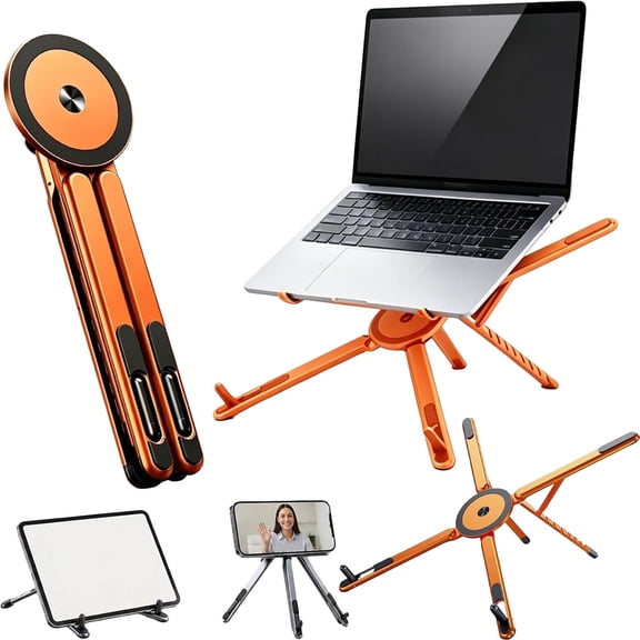 Magnetic Foldable Laptop Stand, 3-in-1 Adjustable Aluminum Riser with Phone & Tablet Holder, 8-Level Portable Stand for Desk Home Office Travel