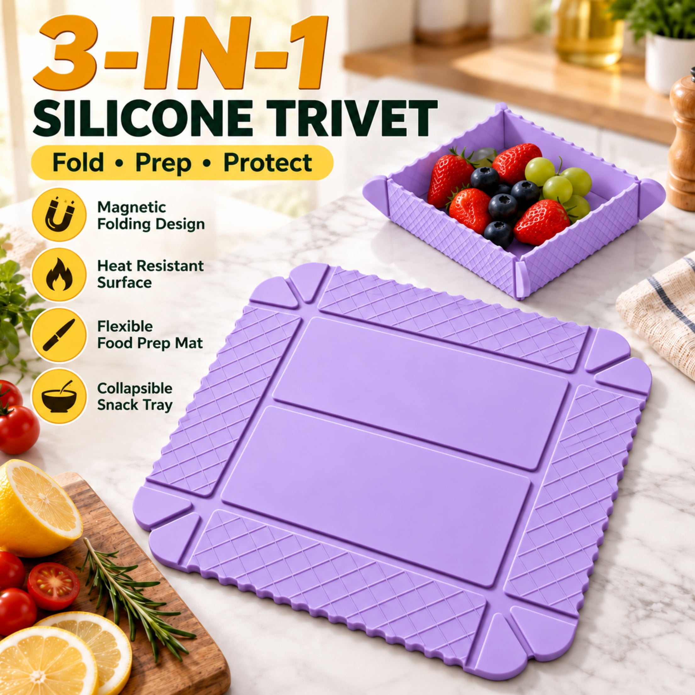 Magnetic Foldable Silicone Trivet Heat Resistant Mat 3 in 1 Folding ...