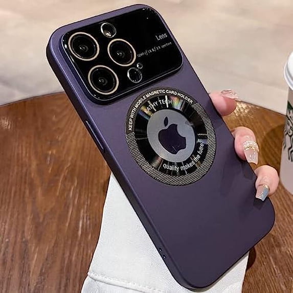 Magnetic For IPhone 12 Pro Max Case Logo View, Window Glass Lens Camera Protector ,Compatible with Magsafe, Women Men Shockproof Hard Slim Matte Cases Cover for IPhone 12Pro Max 6.7 inch (Purple)