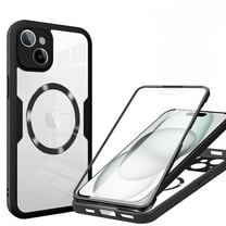 Magnetic For iPhone 12 Case,Full-Body Phone case with Built-in Glass Screen Protector Military Drop Proof iPhone 12 Cover - Black