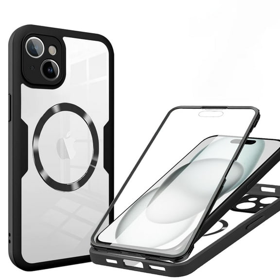 Magnetic For iPhone 12 Case,Full-Body Phone case with Built-in Glass Screen Protector Military Drop Proof iPhone 12 Cover - Black