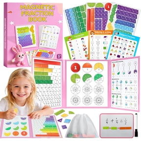 Magnetic Fraction Playbook for Kids – Visual Fraction Tiles & Circles Puzzles with Dry-Erase Board, Activity Cards & Storage Bag, Math Manipulatives for Homeschool & Elementary Grades K-3