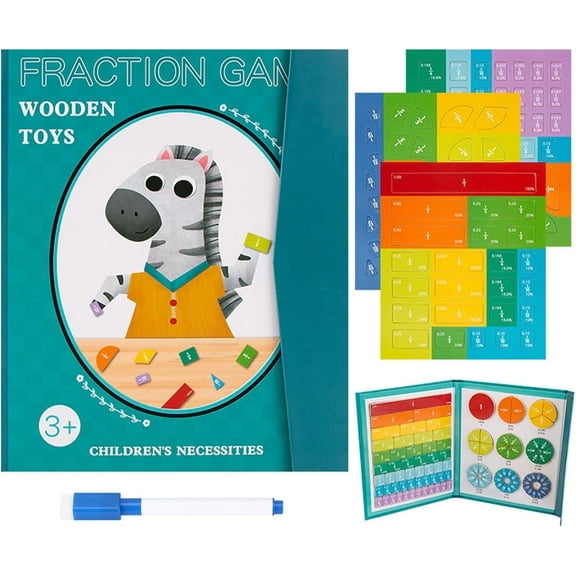 Magnetic Fraction Learning Set – Wooden Math Manipulatives with Activity Book, Educational Toys for Kids 5-8, Homeschool & Classroom Teaching Aids for Fraction Practice​