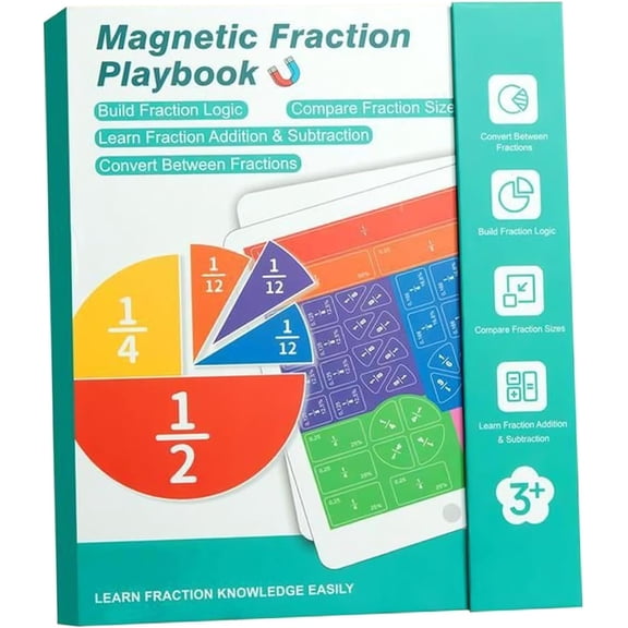 Magnetic Fraction Playbook - Magnetic Fraction Demonstration Book & Tiles, Math Master Fractions Board Learning Kit