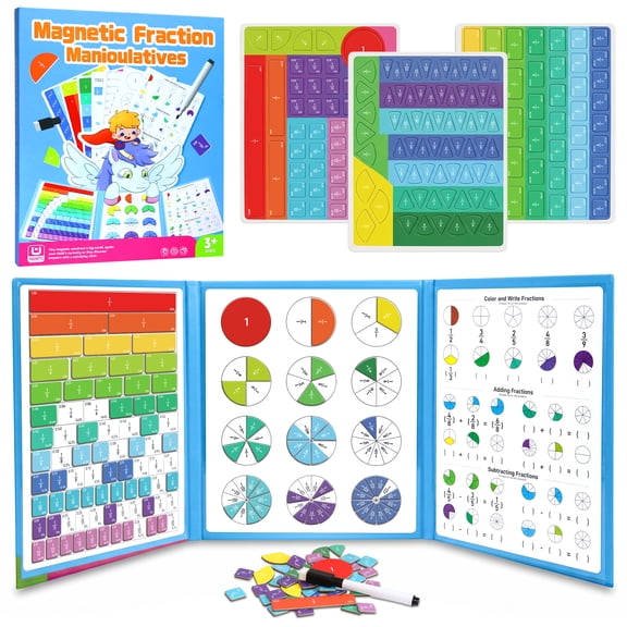 Magnetic Fraction Tiles & Circles Math Manipulatives for Kids, 96Pcs Visual Fraction Book Learning Games, Hands-On Montessori Math Toys for 3rd 4th 5th Grade, Homeschool Classroom Teaching Supplies