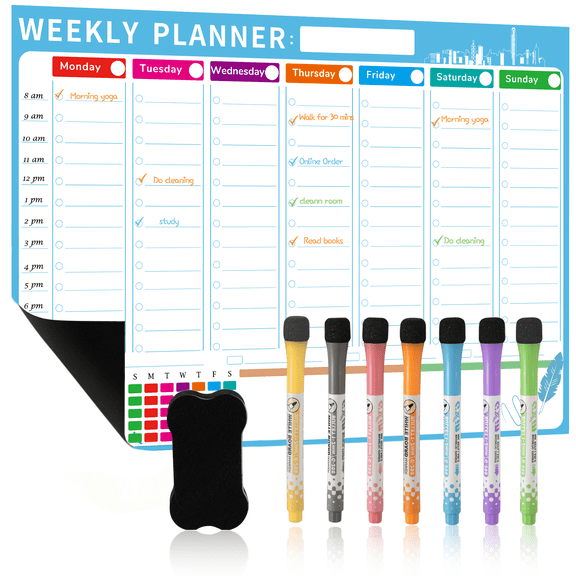 NOTIVIBE Weekly Magnetic Calendar for Refrigerator, 17"x12" Dry Erase Fridge Calendar Whiteboard, Schedule Planner Family Planning Board with Dry Erase Markers & Eraser